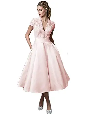 Vestido De Novia, короткое свадебное платье с v-образным вырезом, свадебное платье с аппликацией, кружевное платье длиной до середины икры, иллюзия, свадебное платье, vestidos novia cortos