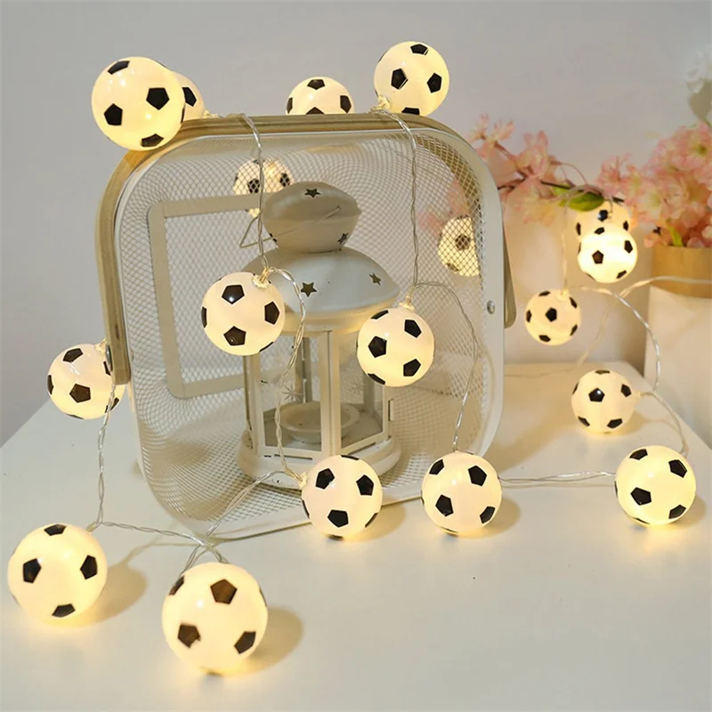 

Child Room Light Strings Football Shape Black White 1.5M 10Led Lights Home Decoration Festival Club Party Decor Lamp Round Beads