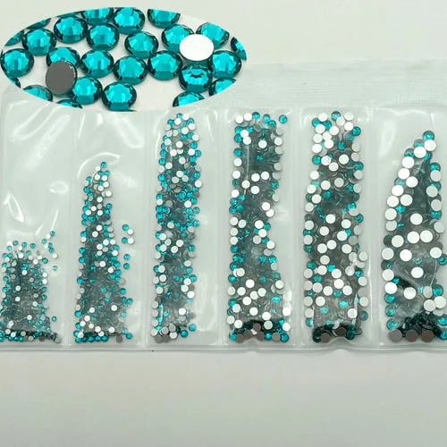 1.5-4mm capri blue Стеклянные стразы для ногтей с плоской задней поверхностью, разноцветные размеры, SS4-SS16, украшения для ногтей, камни, блестящие драгоценные камни, аксессуары для маникюра, 1728 шт - Color: 1.5-4mm capri blue