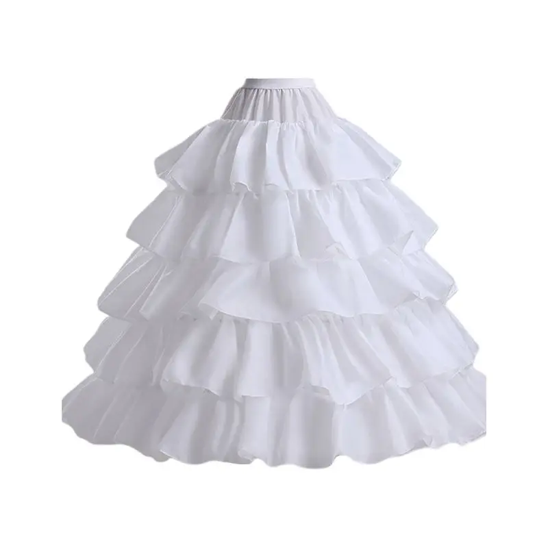 

2021 New 5-layer Lotus Leaf Skirt Bride Wedding Dress Petticoat Lolita Drawstring Adjustable High Waist Long Chemise