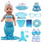 Одежда для кукол, голубая серия, костюм Эльзы, туфли, купальник русалки для 18-дюймовой американской куклы для девочек и младенцев 43 см, игрушка для новорожденных