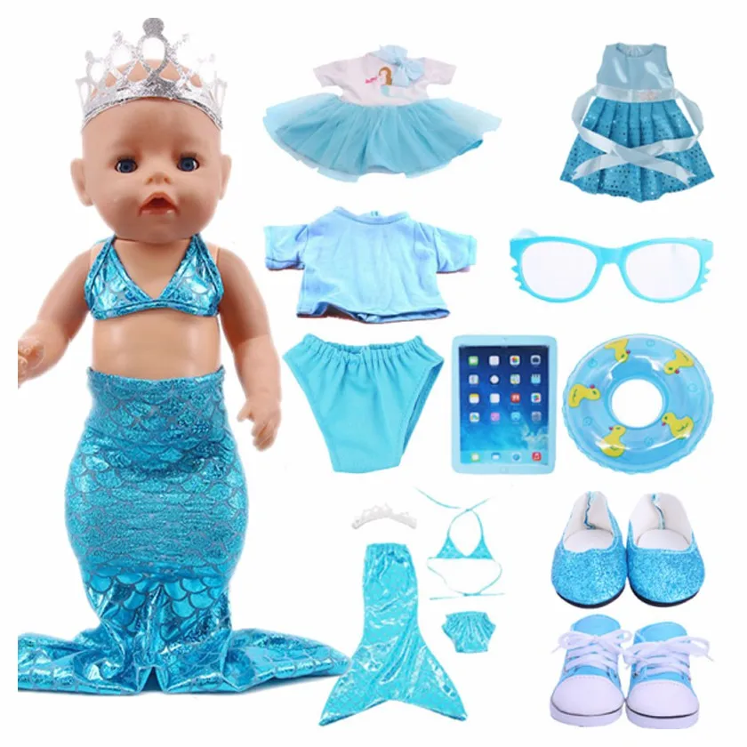 Кукольная одежда Aqua Blue Series Disned платье Эльзы обувь купальный костюм русалки для