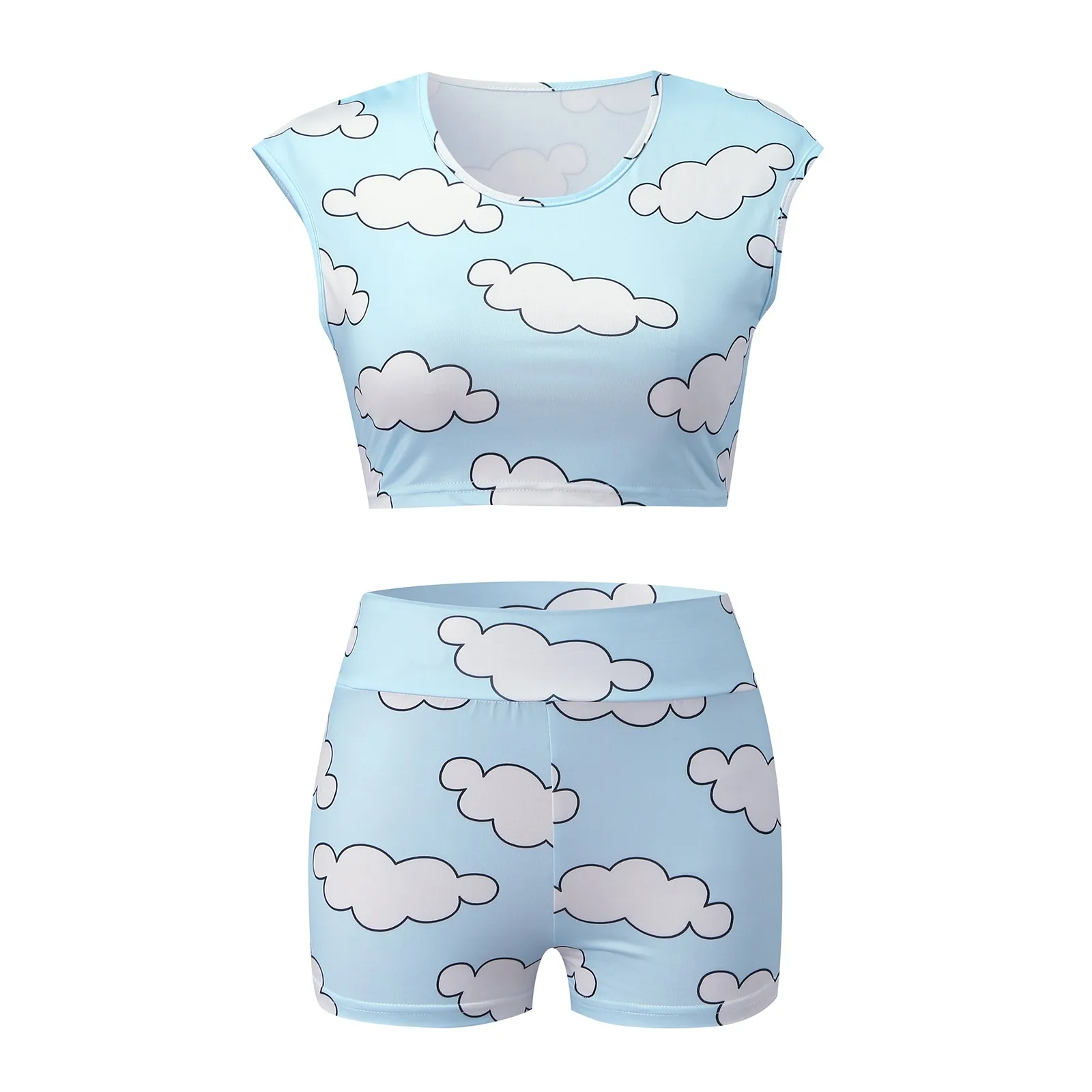 

Women Print Pajamas Set Two Pieces Top Elastic Waist Shorts Skinny Homewear Women's Summer Suit Sportswear Set Sexy Streetwear