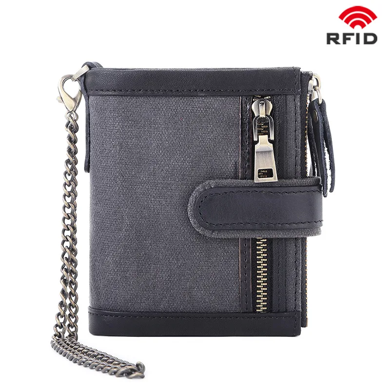 The New RFID Anti-theft Brush Wallet Three Fold Multi-card Slot Crazy Horse Leather Men's Genuine Leather Wallet Change Bag