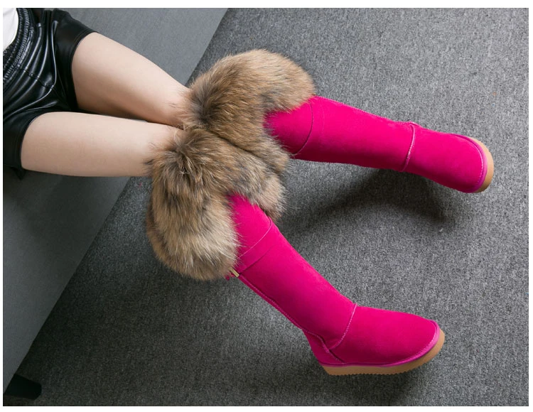 ; модные высокие зимние сапоги; botas mujer; женская зимняя обувь из натуральной кожи с натуральным лисьим мехом;