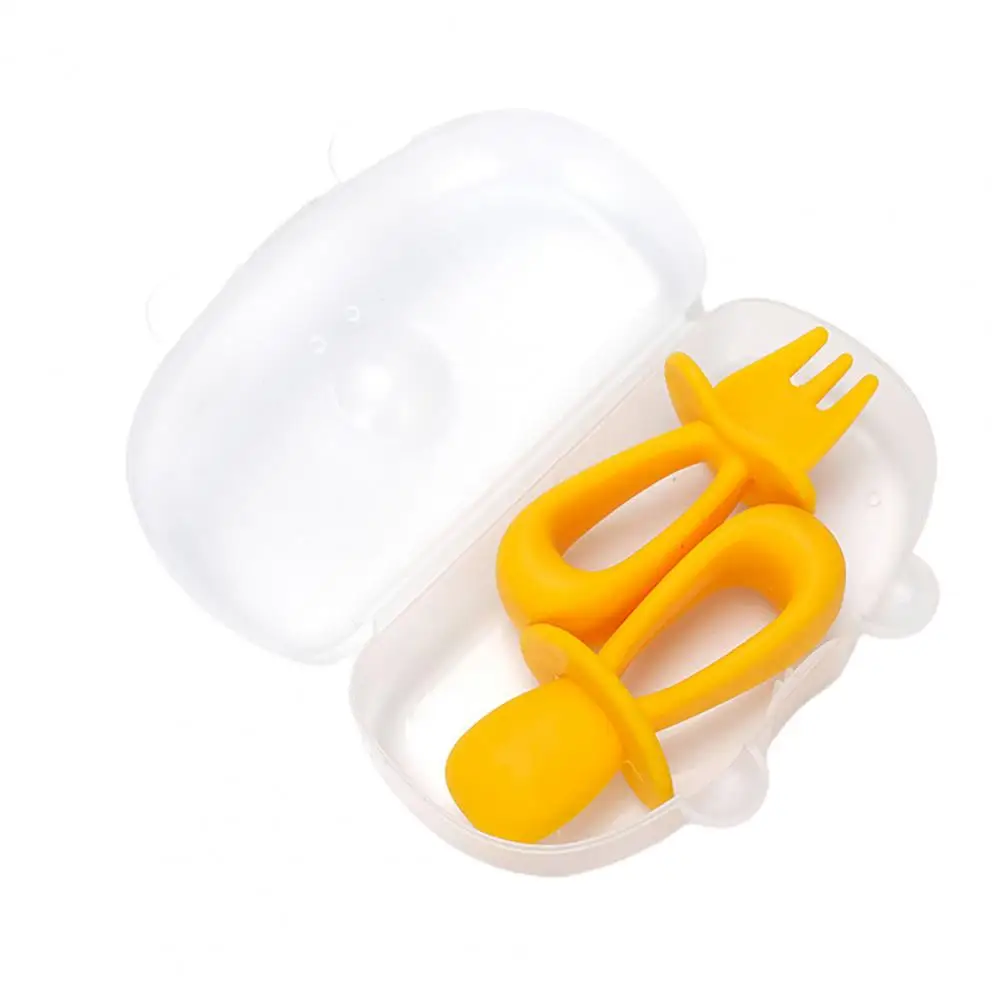 

2Pcs/Set Spoon Non-slip Easy Grip Soft Baby Training Spoon Fork Set for Kids Infant Food Spoons Baby Gadgets Tableware