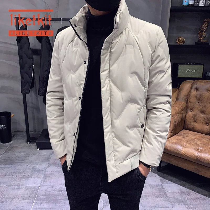 Liketkit мужские зимние куртки 2019 короткие тонкие парки со стоячим воротником