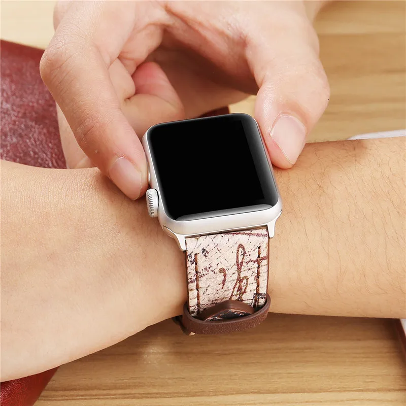 Винтажный кожаный ремешок для часов Apple Watch 38 мм 42 мм красный цветочный принт для женщин и мужчин сменный мужской т-браслет ремешок для iwatch 1 2 3