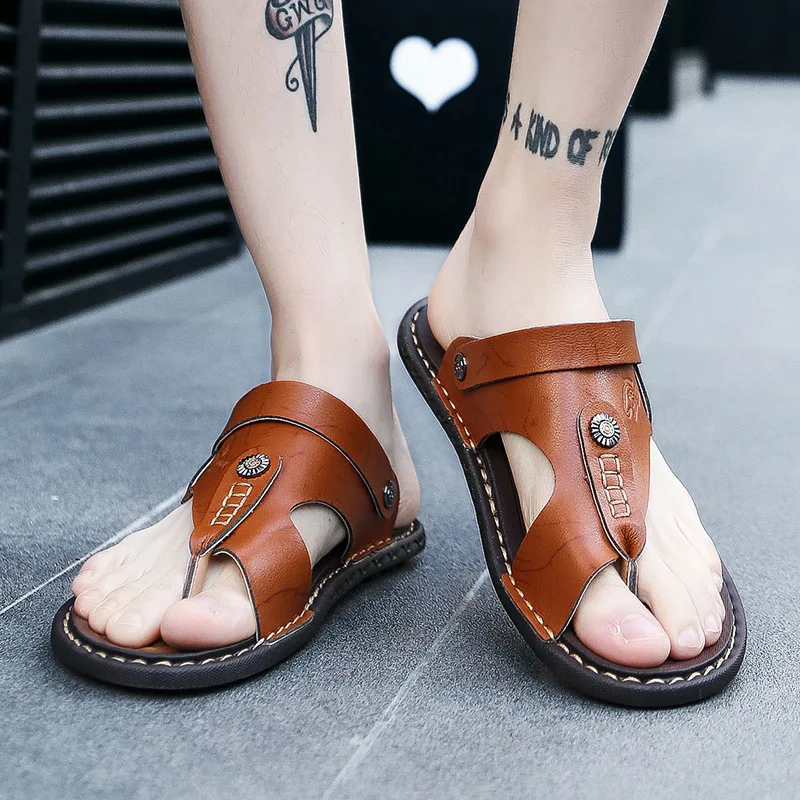 2021 Summer Shoes Men Beach Slippers Flat Casual Fashion Brand Flip Flops Black Blue KA3515 | Обувь