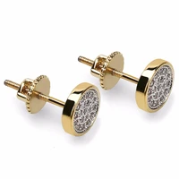 round earrings micro pave cz stone bling ice out hip hop stud earring gold color copper material for men rock jewelry
