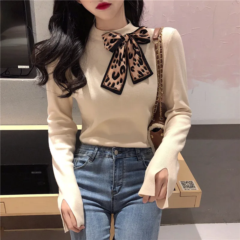 Осенняя новинка модные женские трикотажные рубашки с длинным рукавом облегающие