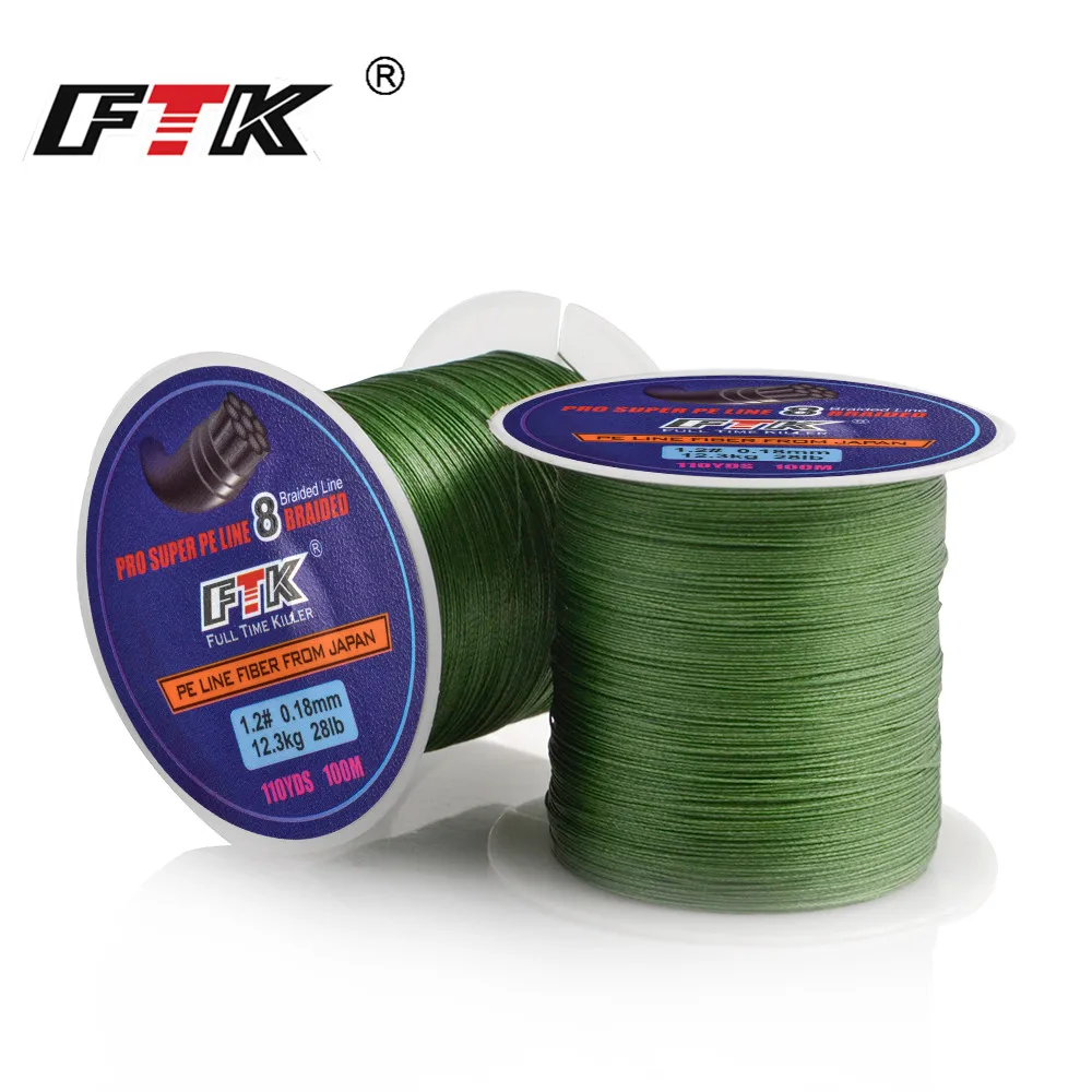 FTK 100 м 8-жильная ПЭ плетеная рыболовная леска 0 16-0 40 мм 25-90lb 10 5-40 3 кг невероятно