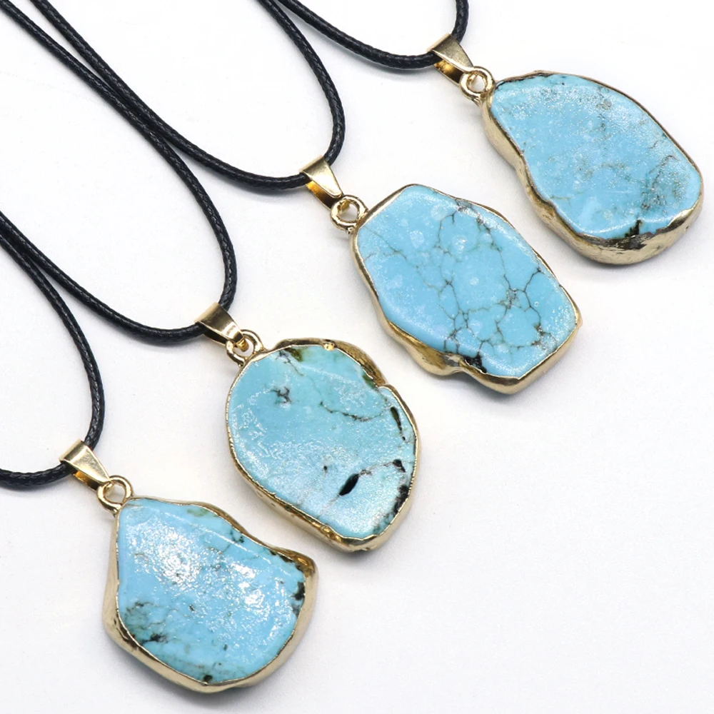 

5PCS Irregular Natural Semi-precious Stone Blue Turquoise Pendant Necklace DIY Charm Necklaces Making Jewelry Gift Wholesale