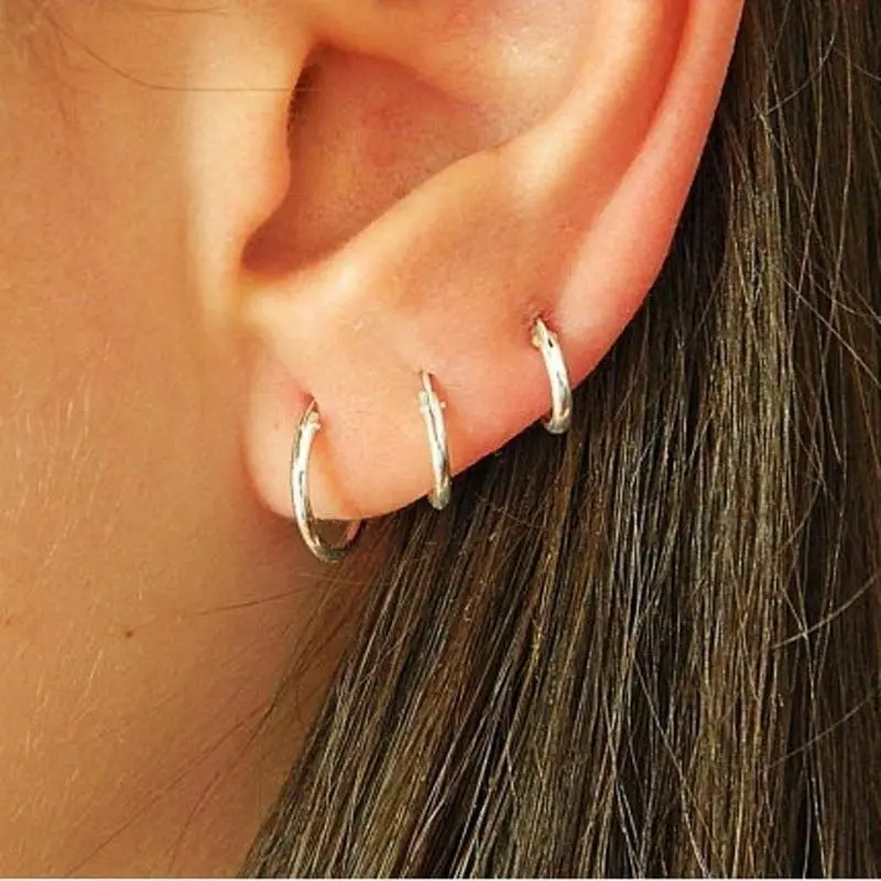 

Oein Punk Small Metal Hoop Earring Round Loop Earrings Set For Women Men Ear Bone Buckle Fashion Jewelry 10mm /12mm /15.5mm