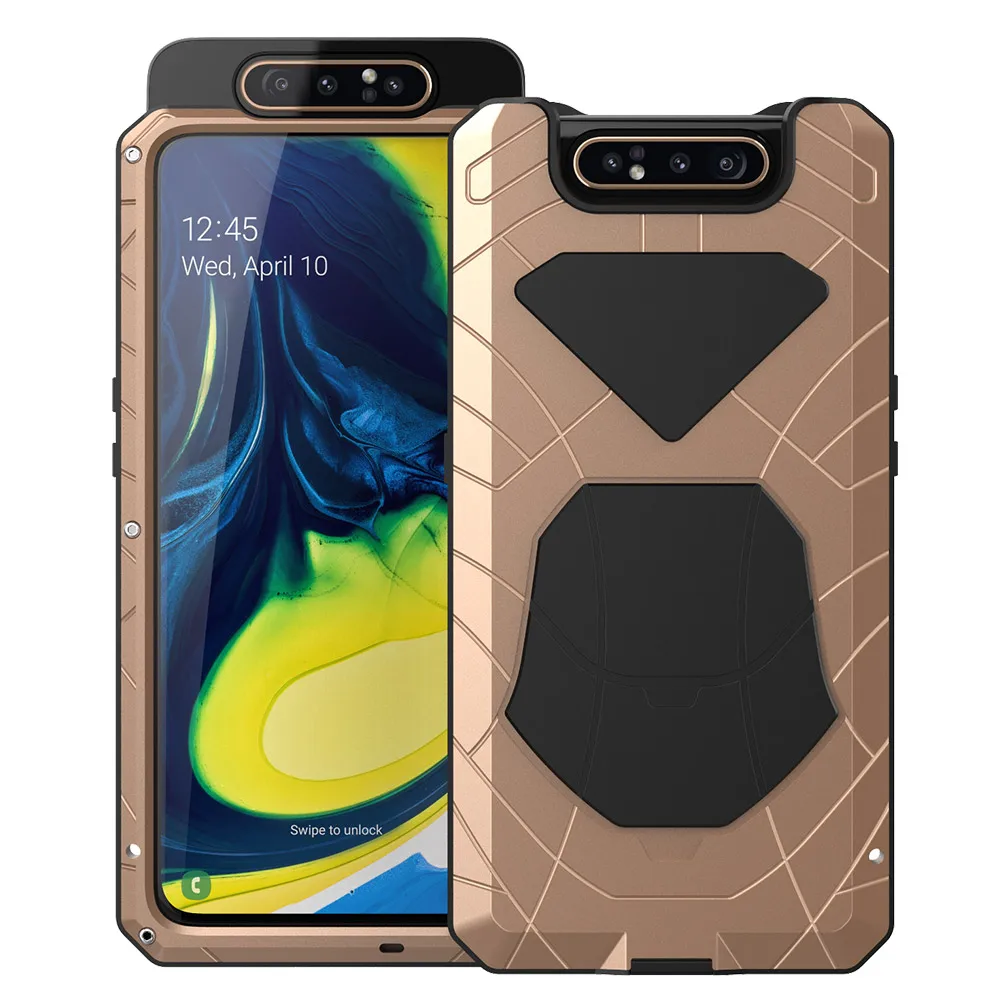 Для samsung Galaxy A80 твердый корпус для телефона Алюминиевый металлический корпус Закаленное стекло Защитная крышка для экрана сверхмощная Защитная крышка - Цвет: gold