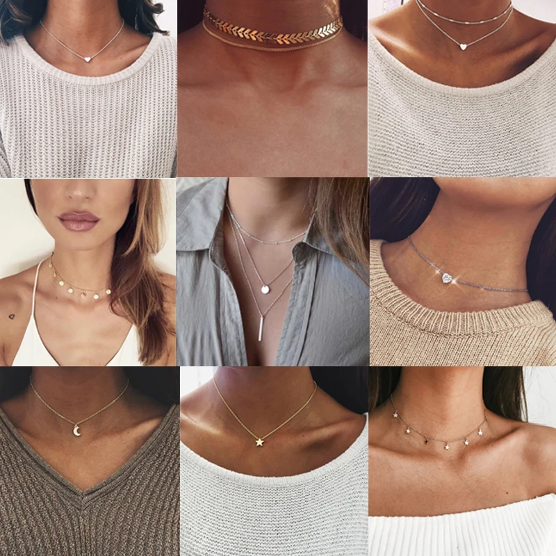Женское богемное колье-чокер с Луной и звездой колье кулоном на шею 3 метра