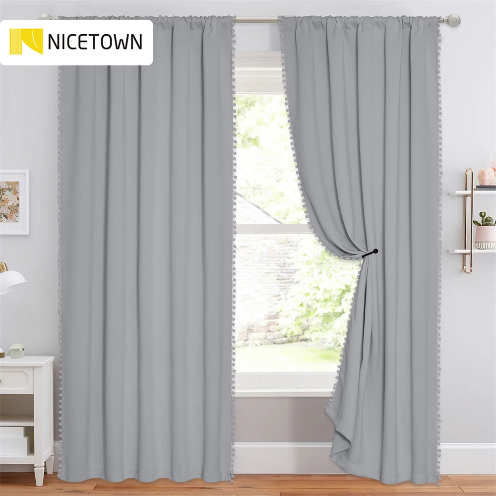 

Nicetown 1 шт. затемненные занавески с помпонами для гостиной, спальни, современные мягкие занавески для обработки окон, рождественские занавес...