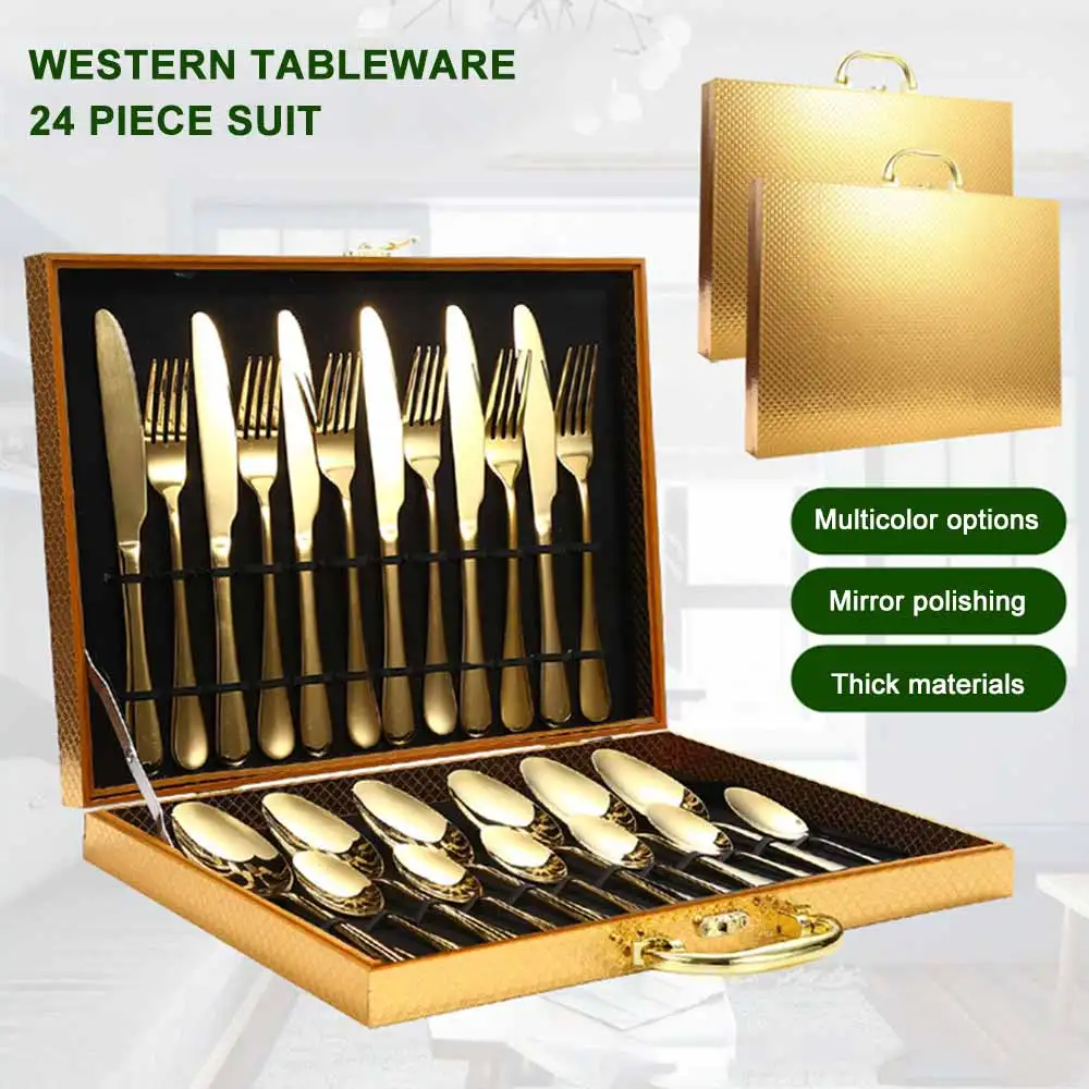 

24pcs Stainless Steel Tableware Set Eating Utensils Cutlery Knife Fork Spoon for Home Restaurant Party Kitchen Tools