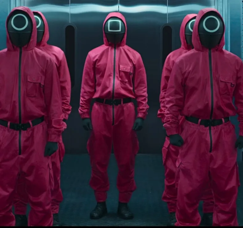 

Красный комбинезон для косплея по мотивам игры «кальмар», костюм для косплея для Хэллоуина, вечеринки, круглая Шестигранная маска, 497