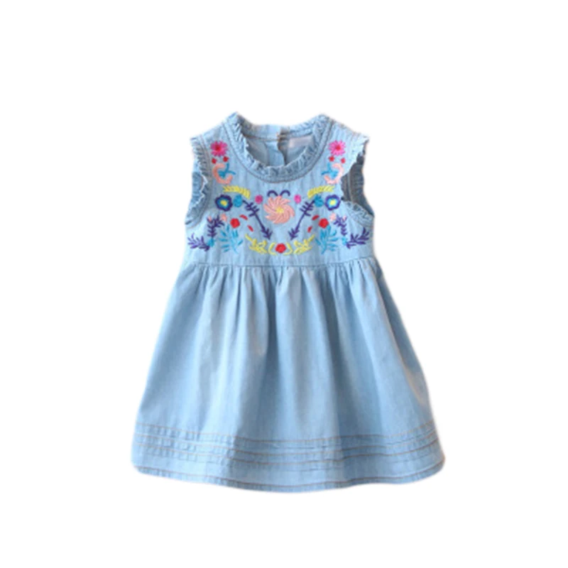

2016 Drop Ship Brand Girls Summer Denim Dress Classical Sleeveless Baby Girl Dresses Plaid Princess Dress Children's Clothing