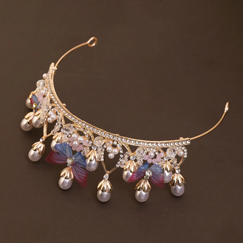 

Royal Pearl Rhinestone Tiara with No Comb for Pegeant Prinecess Crown