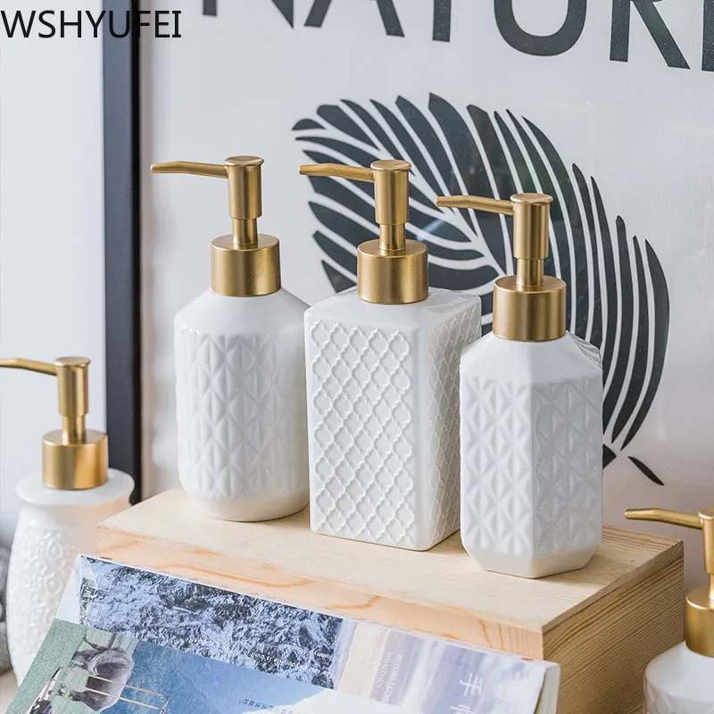 

Ceramic Hand Lotion Dispenser Hotel Press Soap Bottle Home Shampoo Empty Bottle Shower Bathroom Accessories Detergent Dispensers