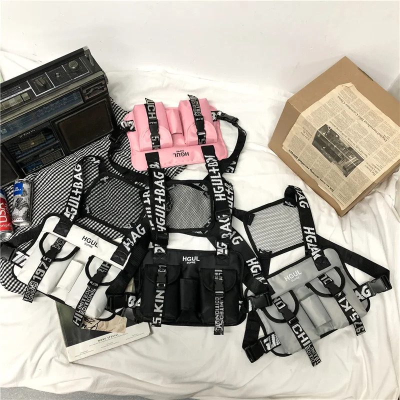 

Unisex Vest Bag Fashion Canvas Men's Chest Bag Hip Hop Streetwear lovers Tactical Rig Bags Pocket Wallet Kanye Waist bag for Men
