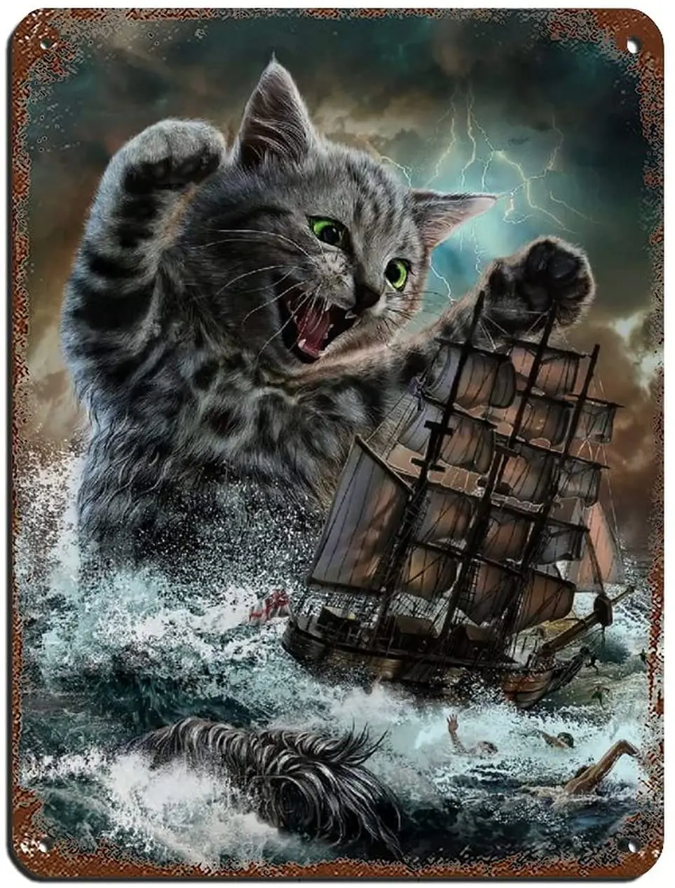 

Monster Titan Cat Kraken Retro Poster Metal Tin Sign Chic Art Retro Iron Painting Bar People Cave Cafe Family Garage Poster Wall
