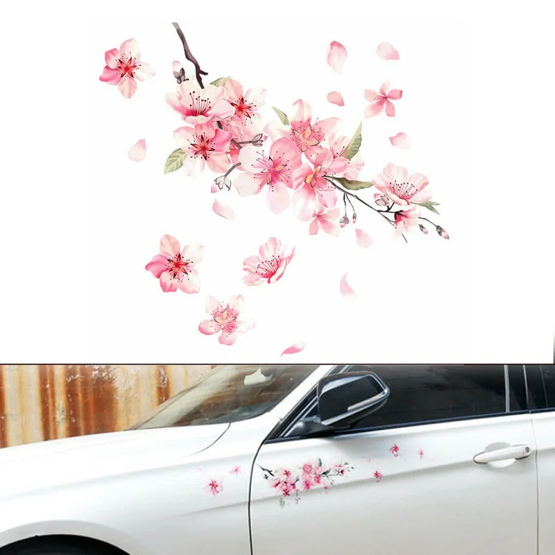 

Pink Cherry Blossom Floral Car Stickers Love Pink Auto Vinyl Deca Bumperl Window for Women Car Tuning Styling Accessories