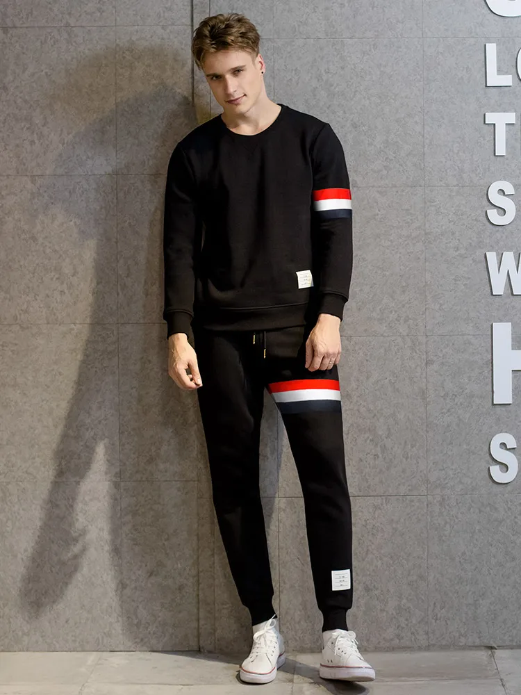 

TB 2021 Fashion Brand Sweatpants Men Winter Pure Cotton Casual Sports Trousers Thick Fleece Striped Mens Jogger Track Pants