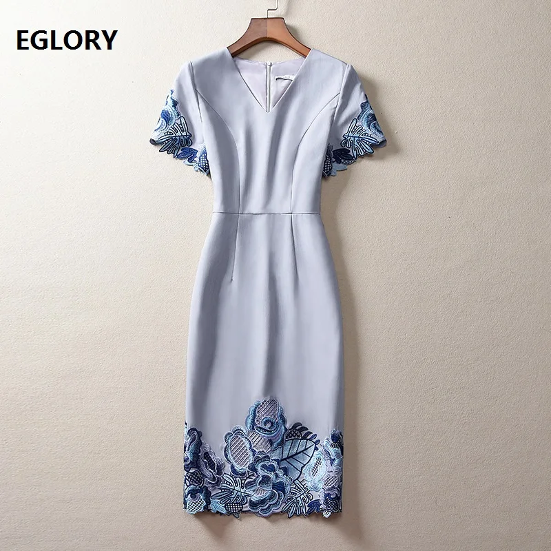 Женское коктейльное платье с V образным вырезом и кружевной вышивкой|Женские