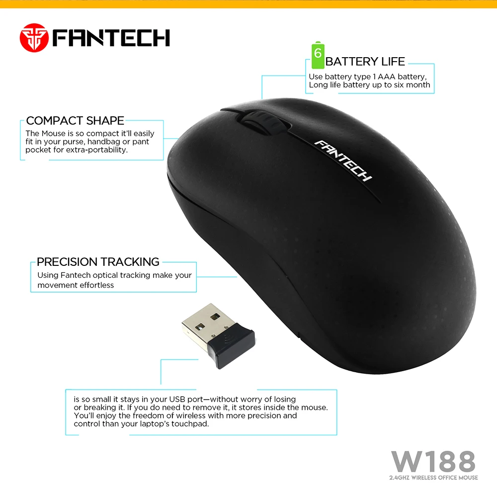 Беспроводная мышь FANTECH W188 2 4G 3 кнопки офисные мыши 10 м WiFi диапазон высокое