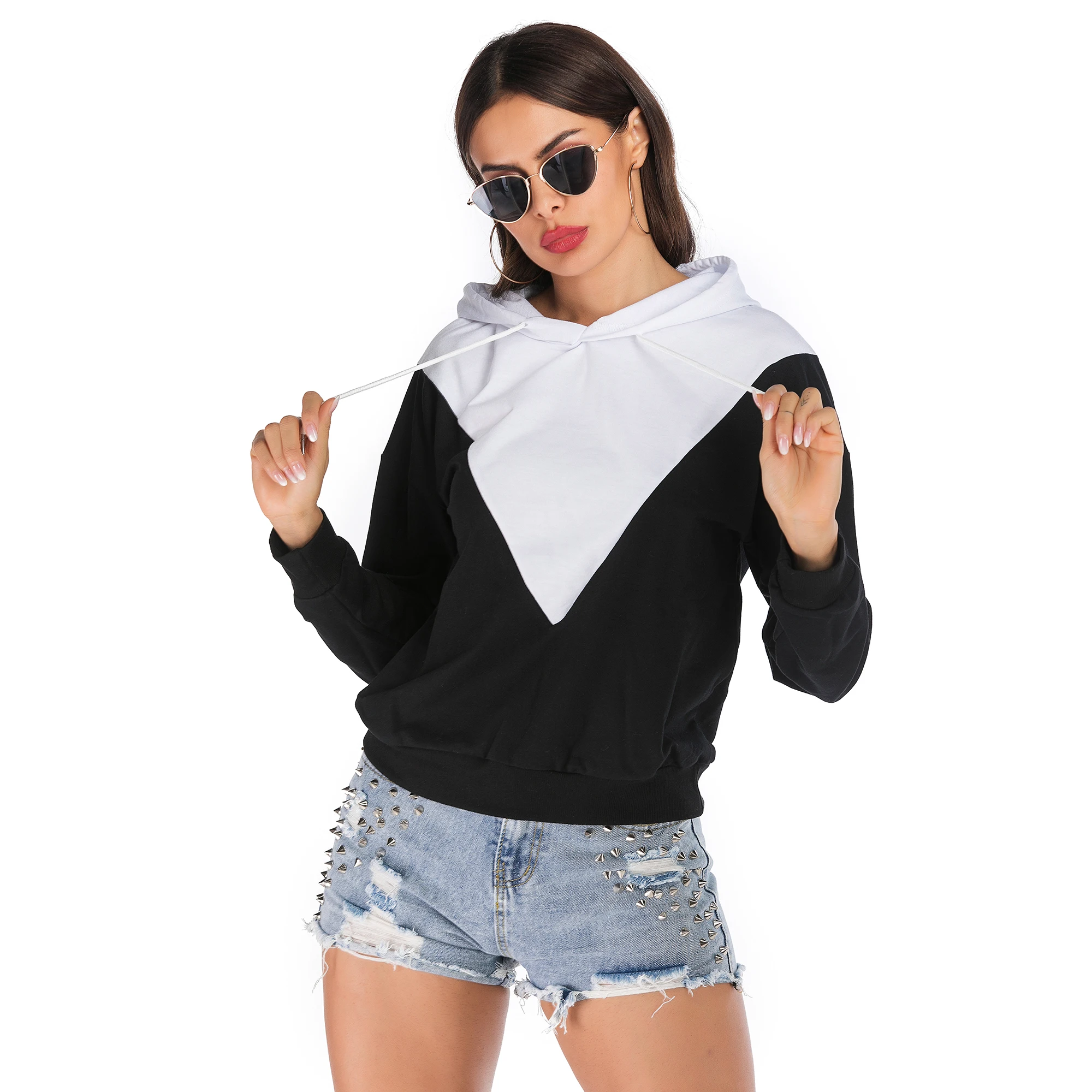 

Women's Color Block Hoodie Fleece Sweater Pure Cotton Sportswear Sports Sweatshirt 2021 Fall/Winter Casual Loose Pullover