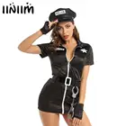 Женский костюм офицера полиции, одежда для Хэллоуина, вечеринки, клуба, Униформа, платья, облегающее мини-платье с отложным воротником и манжетами для шляпы