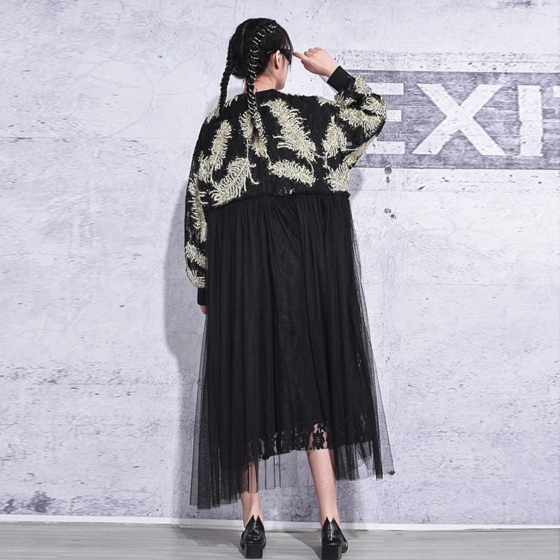 

XITAO Mesh Patchwork Dress Fashion New Women Full Sleeve Goddess Fan Casual Style 2021 Spring Elegant Knitted Dress ZY5985