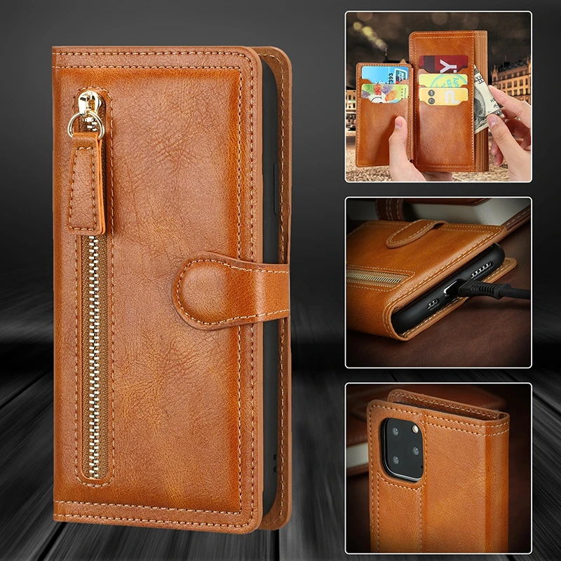 Чехол-бумажник на молнии для телефона iPhone 13 12 11 Pro Max XS XR SE 2020 откидной чехол с