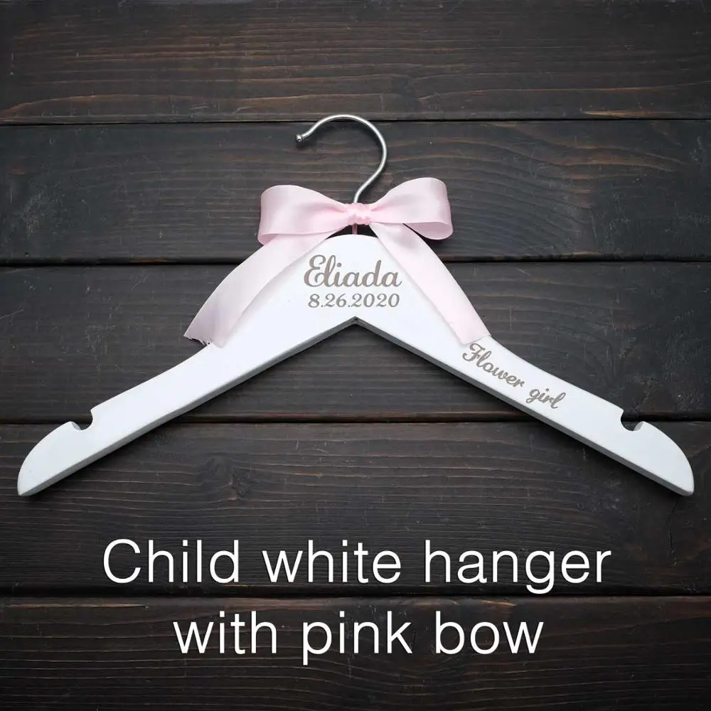 Child pink bow Персонализированные Свадебные вешалки, гравировка имя деревянная вешалка, невесты, подружки невесты, цветок Девушки вешалка с розовой лентой, свадебные подарки - Цвет: Child pink bow