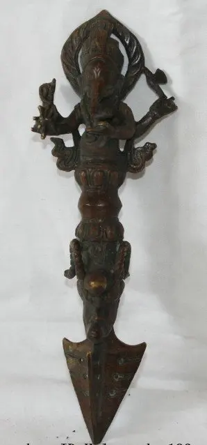 Китайская медная индуистская Статуэтка Ганеша с 4 ручками Бог богатства Phurba Dagger |