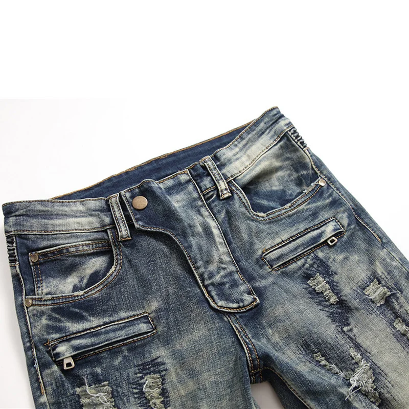 Biker Skinny Jeans Men Jean Homme Denim Ripped Spijkerbroeken Heren Stretch Pants Slim Fit Trousers Locomotive Hip Hop Fashion