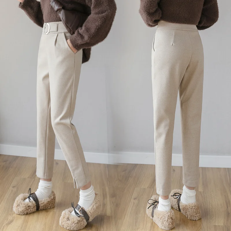 Женские теплые штаны-шаровары KINOMI повседневные шерстяные брюки с круглым поясом