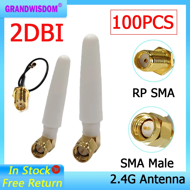 

Grandwisdom 100pcs 2.4Ghz antenna Wifi pbx antena 2dbi SMA Male connector white Router Antenna 21cm RP-SMA Male Pigtail Cable