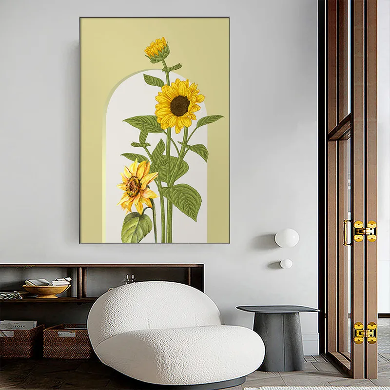 

Nordic Modern Illustration Sunflower Butterfly Wall Art Canvas Painting Poster Pictures Prints For Office Living Room Home Decor