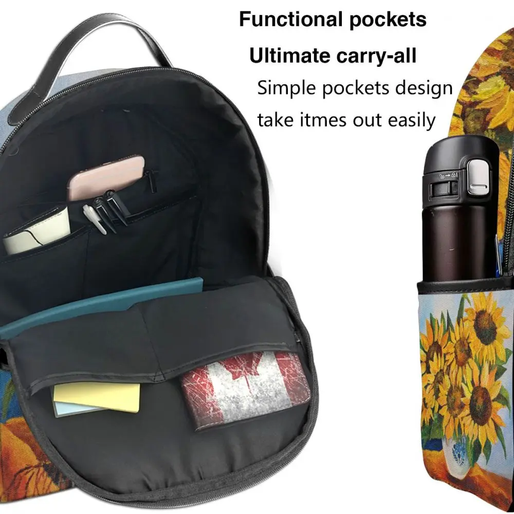 

Sunflowers Oil Painting Backpack Boy Girl School Bag for Teenager Student Shoulder Bag Travel Bag