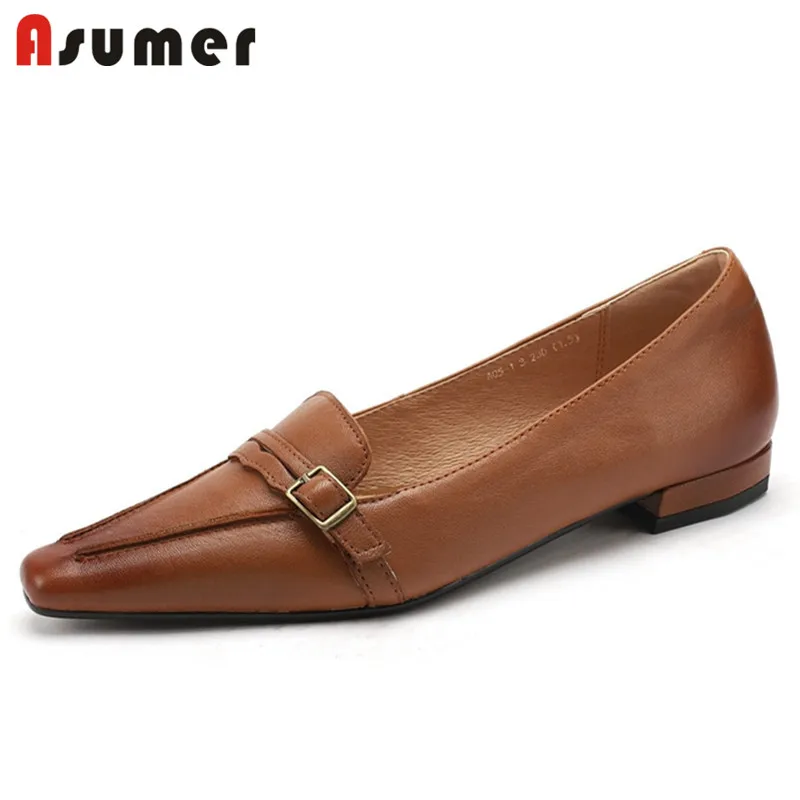 

Asumer 2022 New Arrive Flat Shoes Women Vintage Genuine Leather Shoes Buckle Slip On Spring Summer Single Shoes Ladies loafers