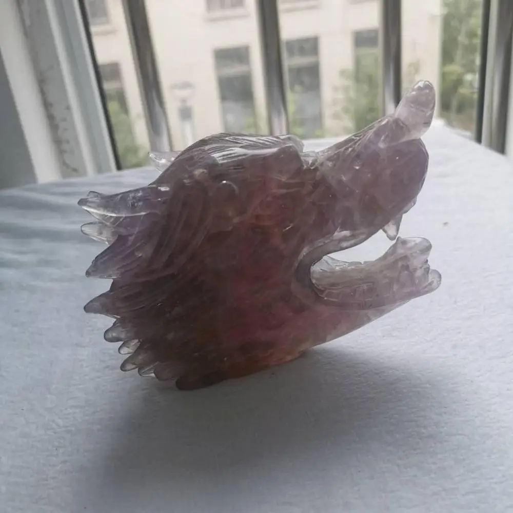 Статуя головы волка из натурального флюорита ручной работы драгоценный камень