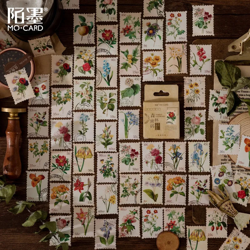 

45 Pcs Washi Sticker Set Vintage Stationery Sticker Forest Password Stamp Flower DIY Decorative Label for Scrapbooking Album