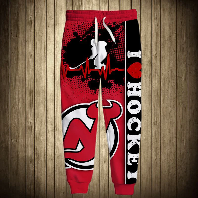 

New Jersey men's casual pants Red curve arrow print Devils Sweatpants