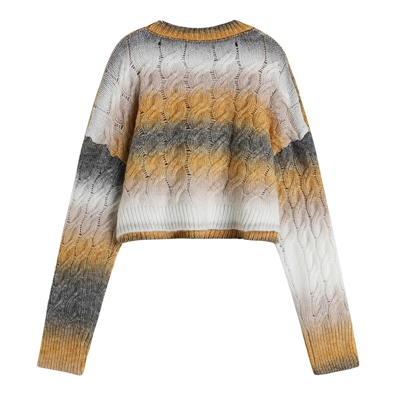 Women New Autumn Gradient Color Contrast Pullover Sweater Long Sleeve O-neck Korean Fashion Casual Loose Lazy Wind Knitwear Top | Женская