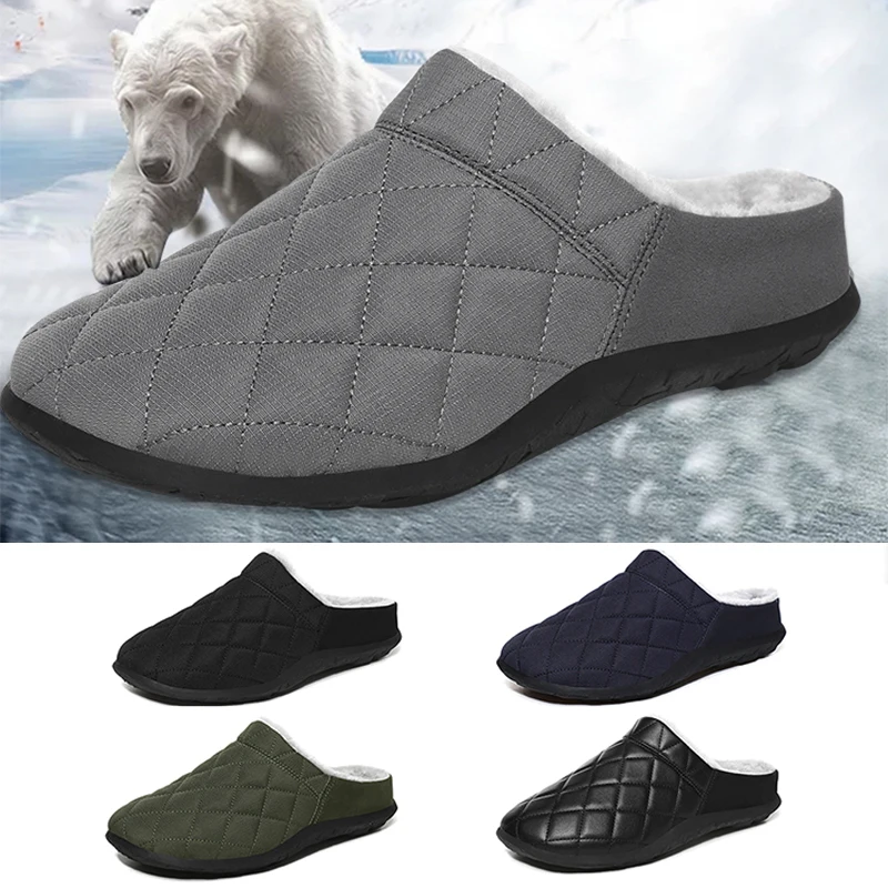 

Pus Size Outdoor Warm Men Winter Cotton Slippers Male Thick Plush Waterproof House Slippers Ultralight Man Bedroom Flats Pumps