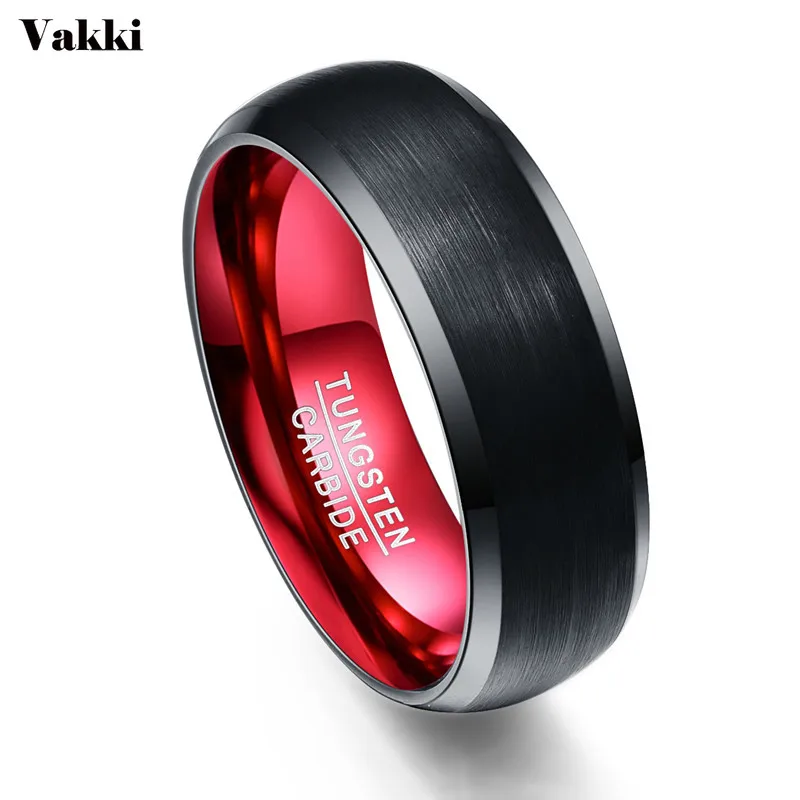 

VAKKI Tungsten Carbide Red Inner Ring Scrub Round Men Rings Engagement Anillos Para Hombres Jewelry Drop Shipping